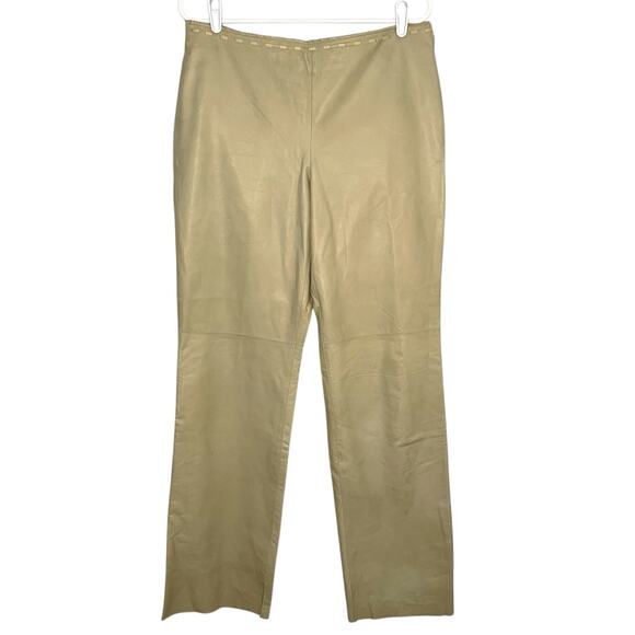 Banana Republic Leather Pants Womens Size 12 Cream Beige Preppy Pull On Rodeo - Picture 1 of 10
